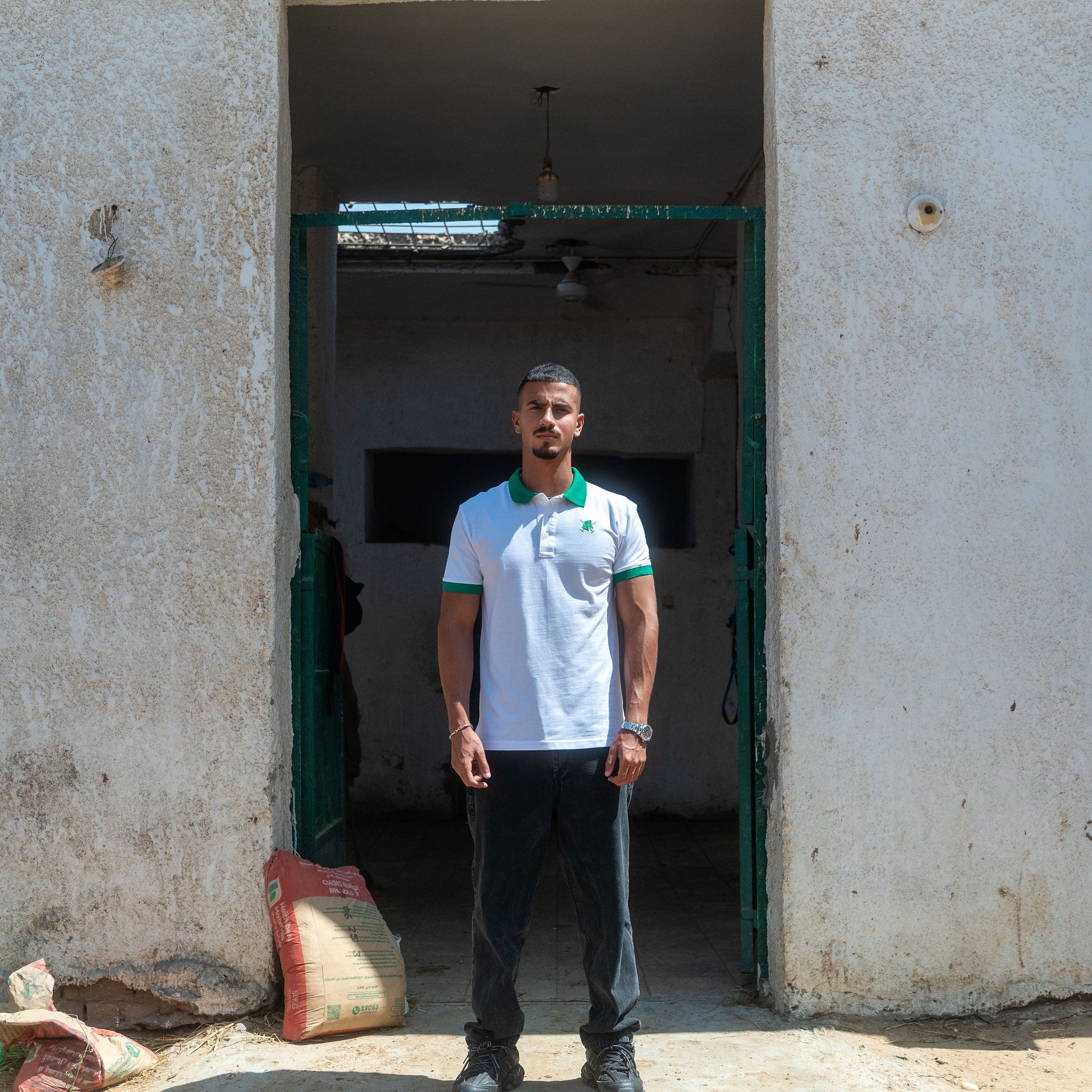 Unisex White/Green Polo