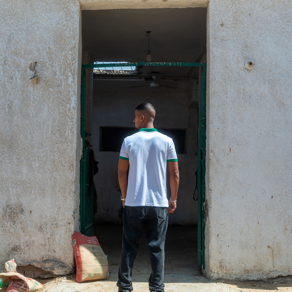 Unisex White/Green Polo